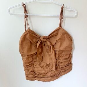Free People Brown Ruched Tie-Front Top